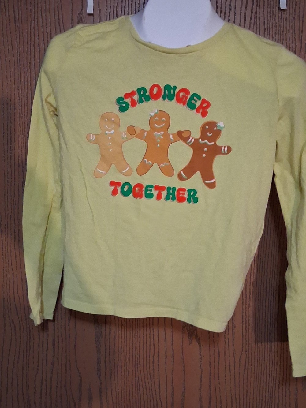 Old Navy Yellow Long Sleeve 'Stronger Together' Gingerbread Tee XL 260954